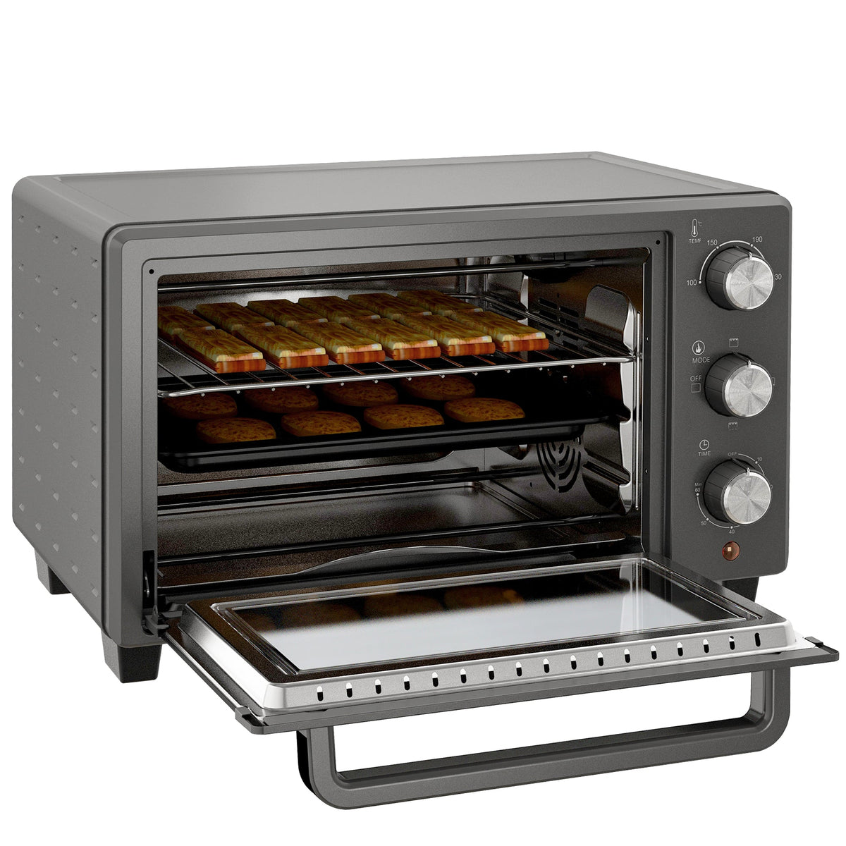 HOMCOM Mini Oven, 21L Countertop Electric Grill, Toaster Oven with Adjustable Temperature, Timer, Baking Tray and Wire Rack, 1400W, Grey | Aosom UK