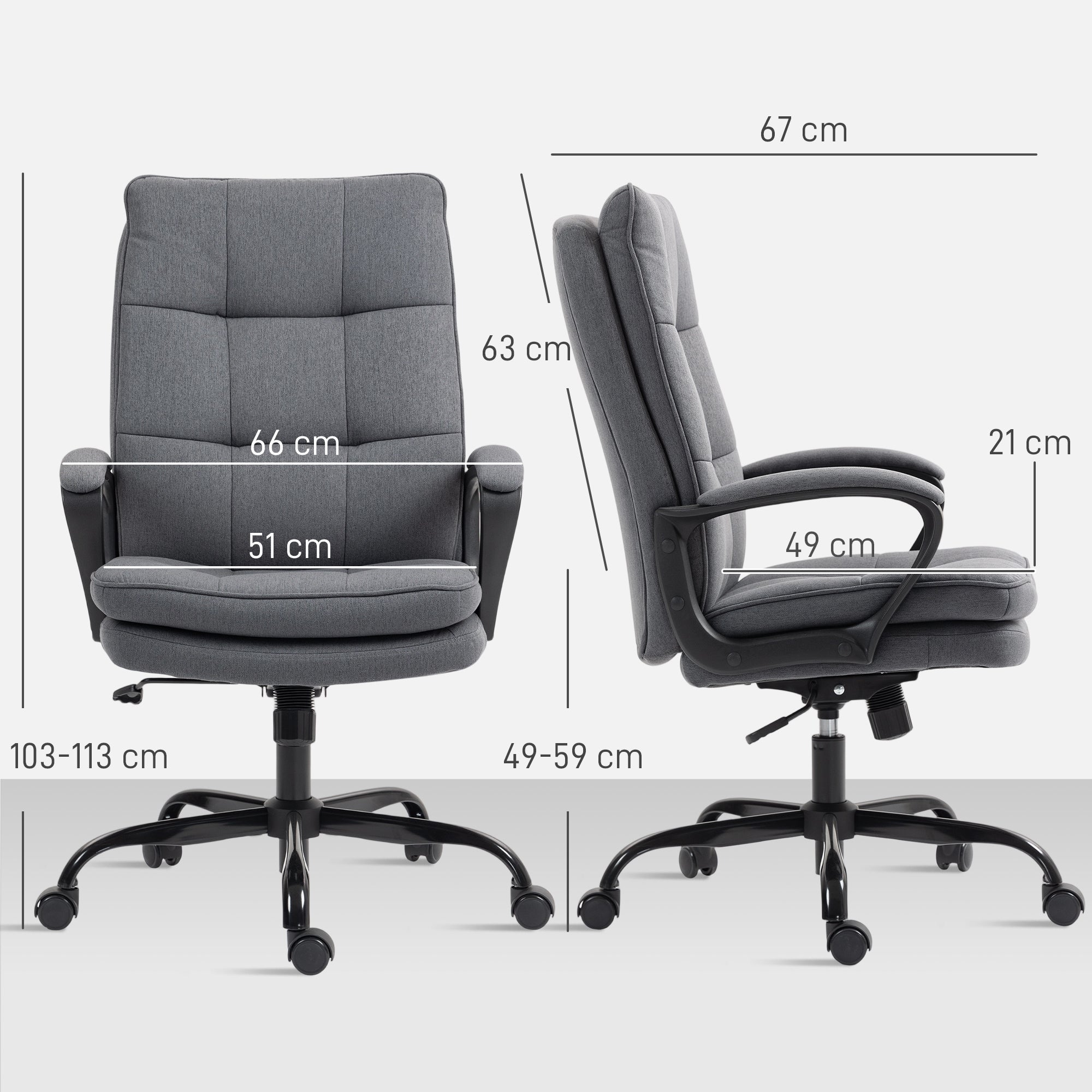 Kozy - Double Padded Linen-Look Office Chair - Charcoal Grey