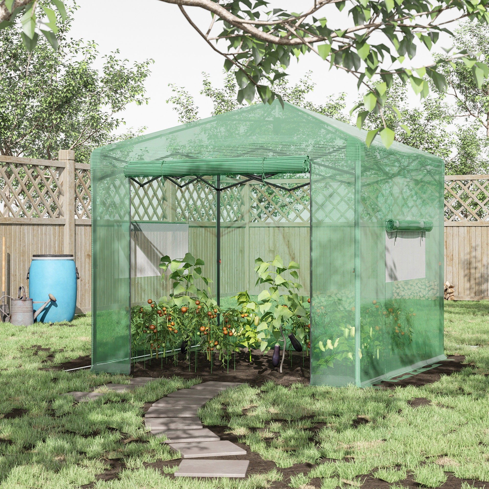 Kozy Pop-up Small Greenhouse, Outdoor Walk-in Tomato Greenhouse with Carrying Bag, PE Cover, Steel Frame, Green, 2.4L x 1.8W x 2.4H m