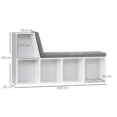 Kozy Bookcase Storage Shelf with Cushioned Reading Seat, Bookshelf Storage Cabinet for Study Living Room, White
