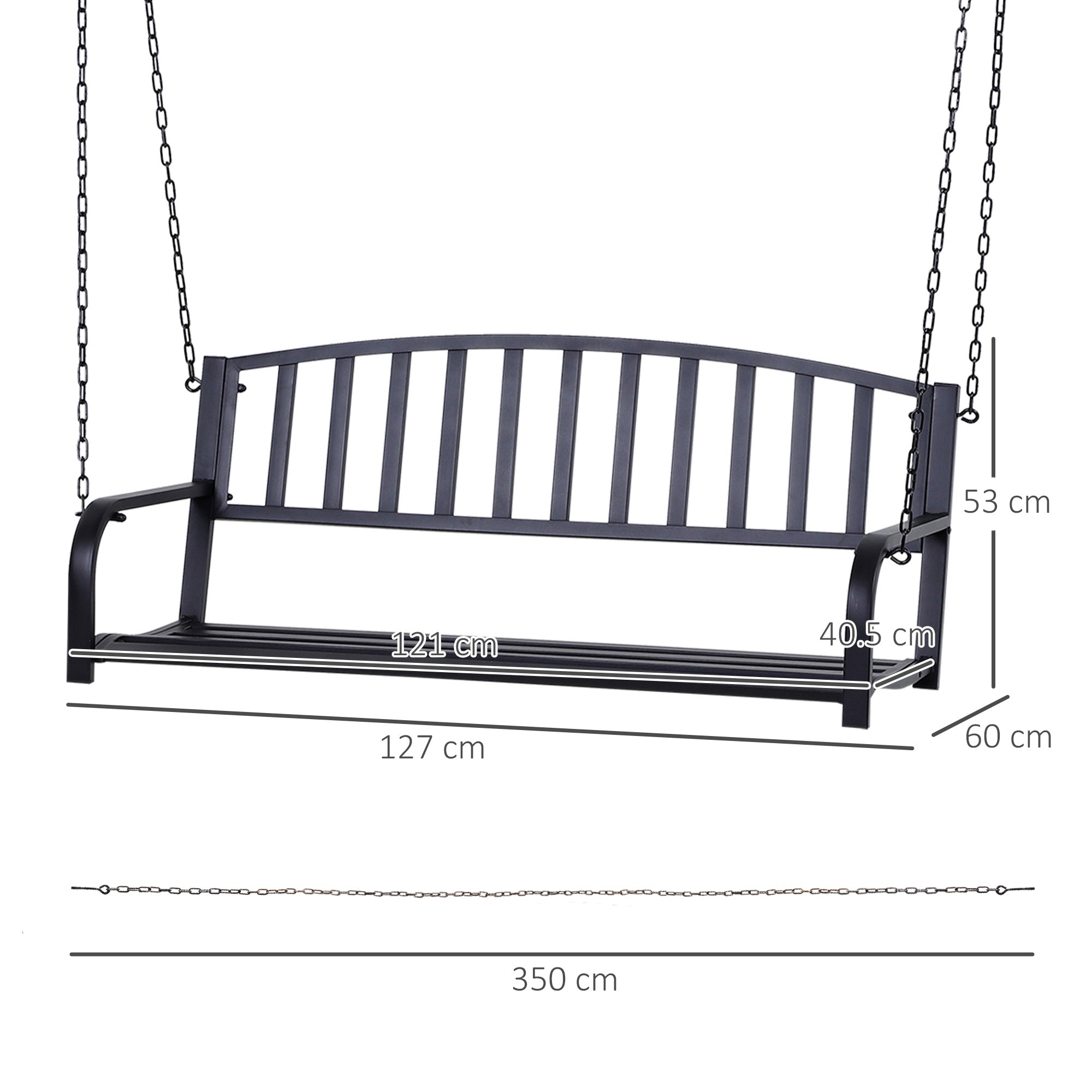 Outsunny Garden Swing Chair Patio Metal 2 Seater Swing Bench Porch Balcony Bench Loveseat Minimalist Style