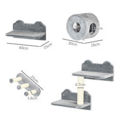 Kozy - 4PCs Wall-Mounted Cat Tree, with Steps, Perch, Cat House - Grey