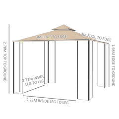 Outsunny 3x3m Garden Gazebo Tent W/Netting, 2