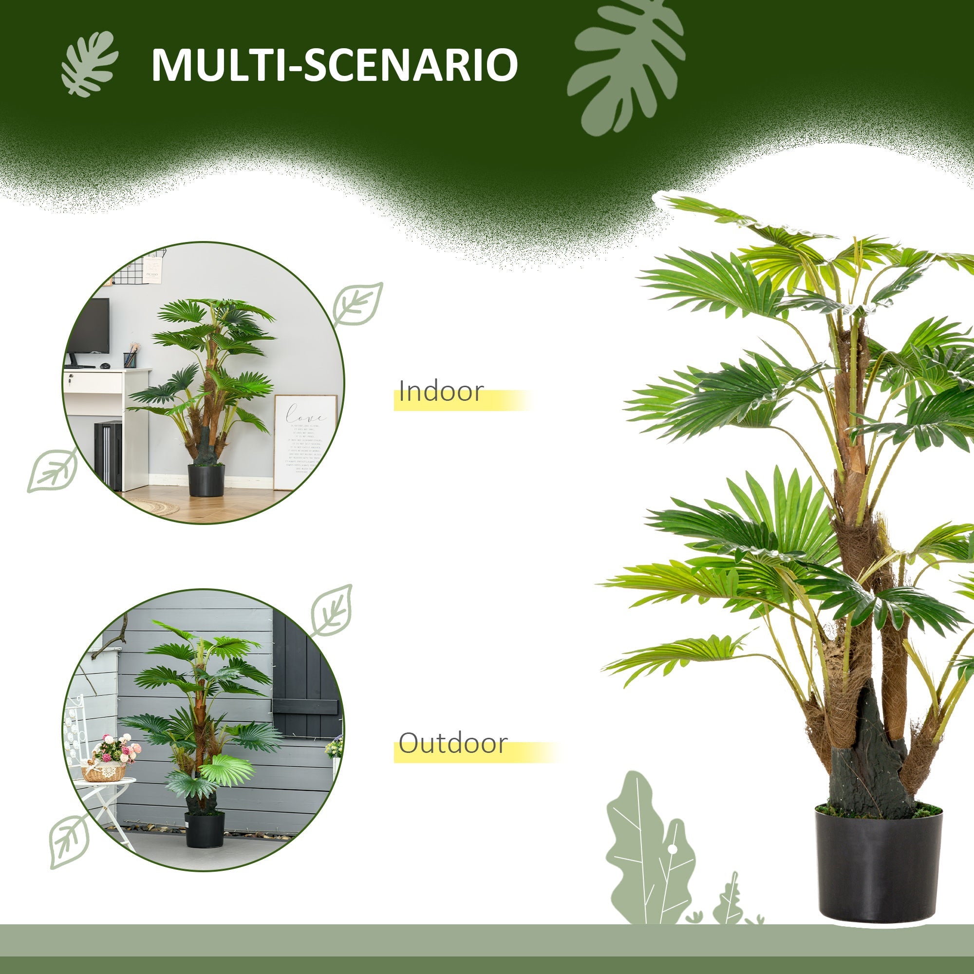 HOMCOM 2 Pack Artificial Plant Palm Tree in Pot, Fake Plants for Home Indoor Outdoor Decor, 135cm, Green | Aosom UK