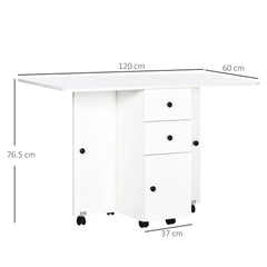 HOMCOM Folding Kitchen Table for 4-6, Rolling Drop Leaf Dining Table with Storage Drawers, Cabinet and Open Shelf, Wheels, White | Aosom UK