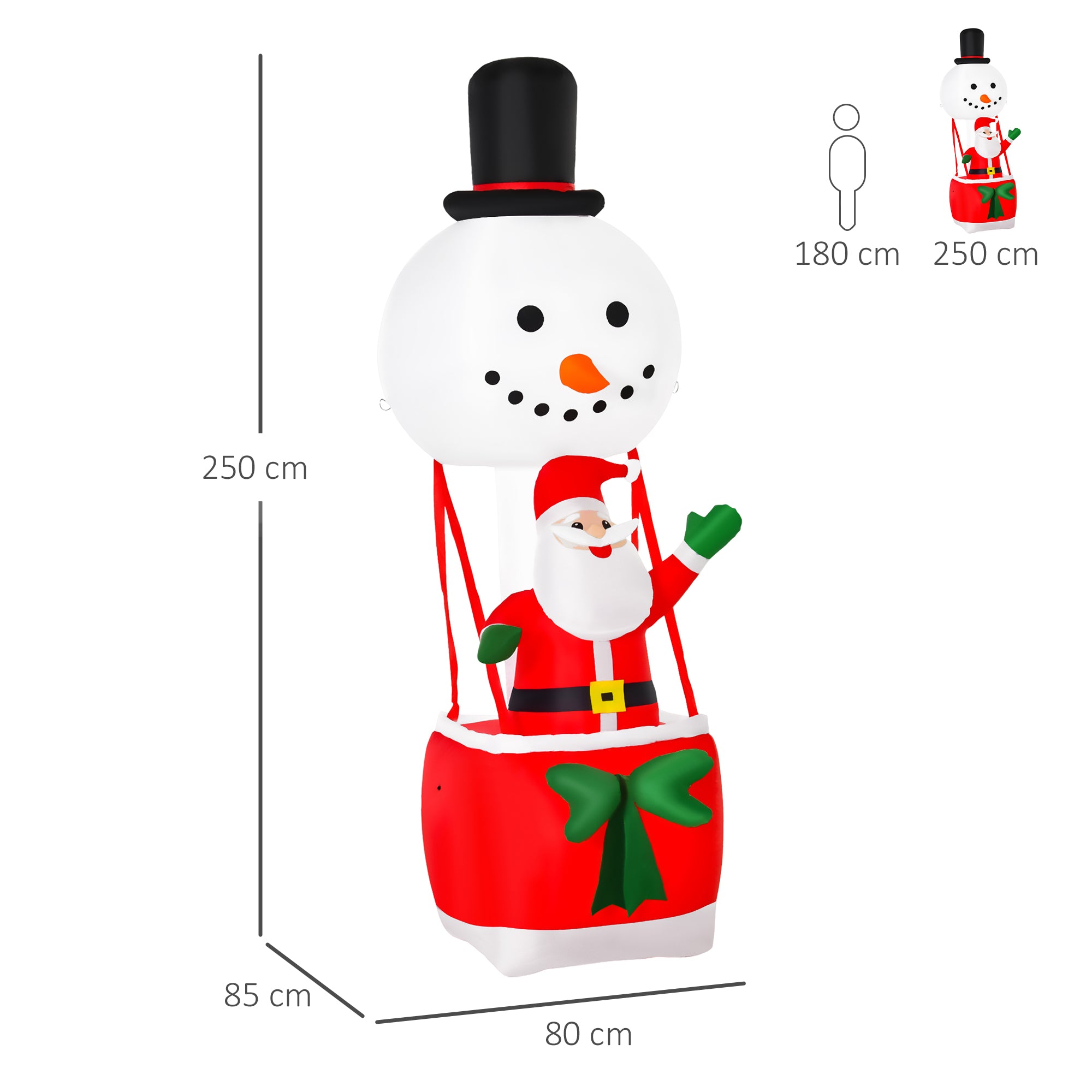 Kozy 8ft Christmas Inflatable Decoration with Santa Claus on Snowman Hot Air Balloon, Blow Up Xmas Decor for Outdoor Indoor