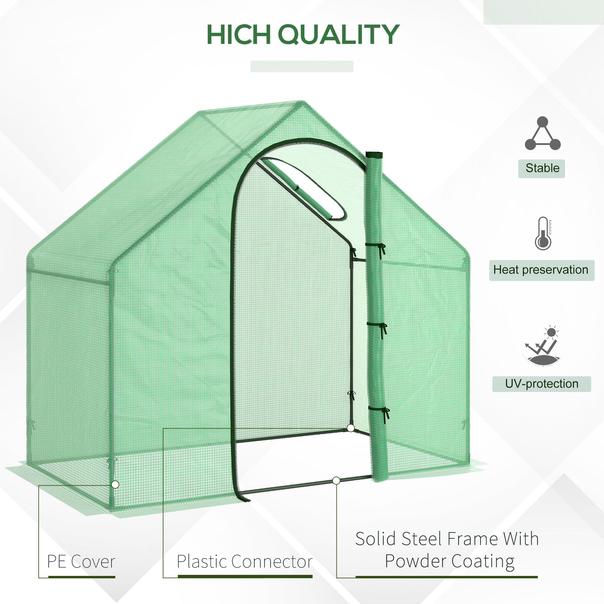 Kozy Walk In Tomato Greenhouse Garden Outdoor Mini Greenhouse Flower Planter Steel Frame with Zipped Door & Window, PE Cover, 180 x 100 x 168CM, Green