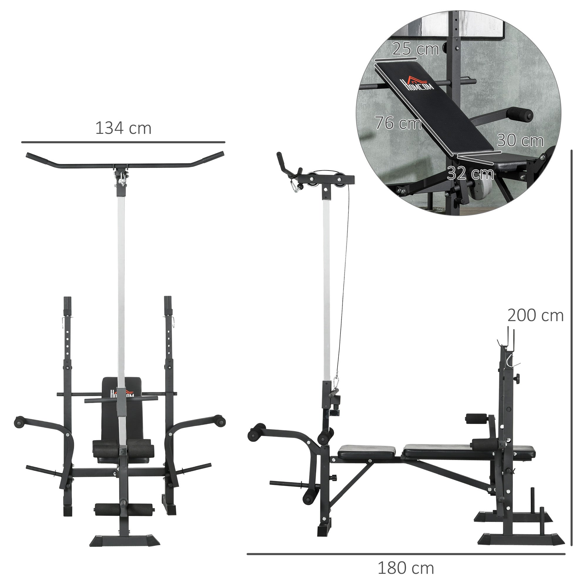 Kozy Adjustable Weight Bench with Pulley System, Incline Bench Press Set with Squat Rack, Leg Developer, Butterfly and Weight Storage, for Home Gym Full Body Workout