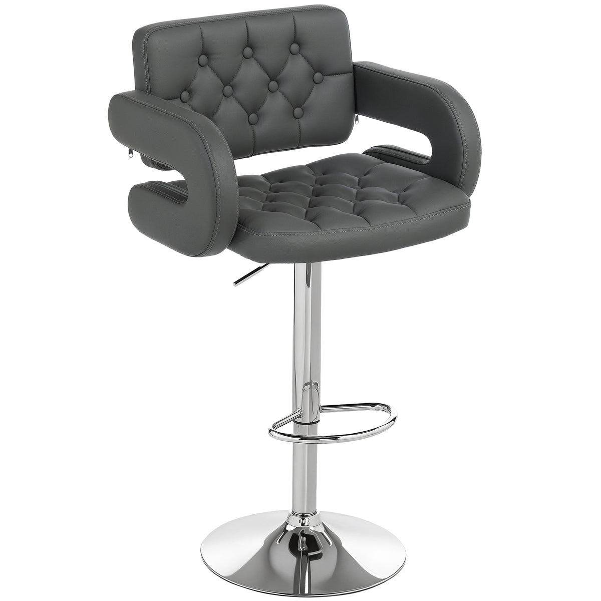 Kozy PU Leather Upholstered Swivel Bar Stool, Height Adjustable with Back, Armrest, Footrest, Grey