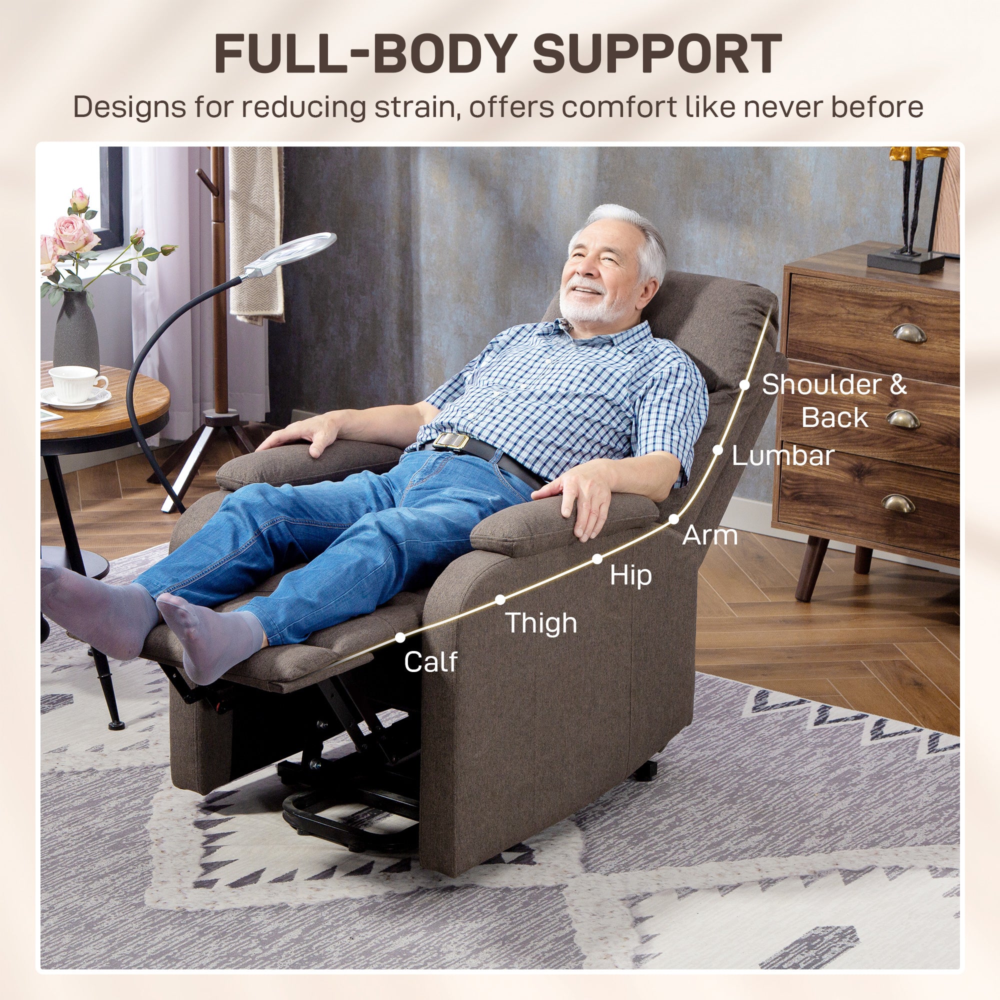 Kozy - Electric Rise/Recline Armchair, with Reading Light - Brown