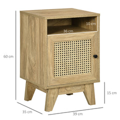 Kozy Narrow Rattan Nightstand, Side End Table with Shelf and Cupboard, 39cm x 35cm x 60cm, Natural