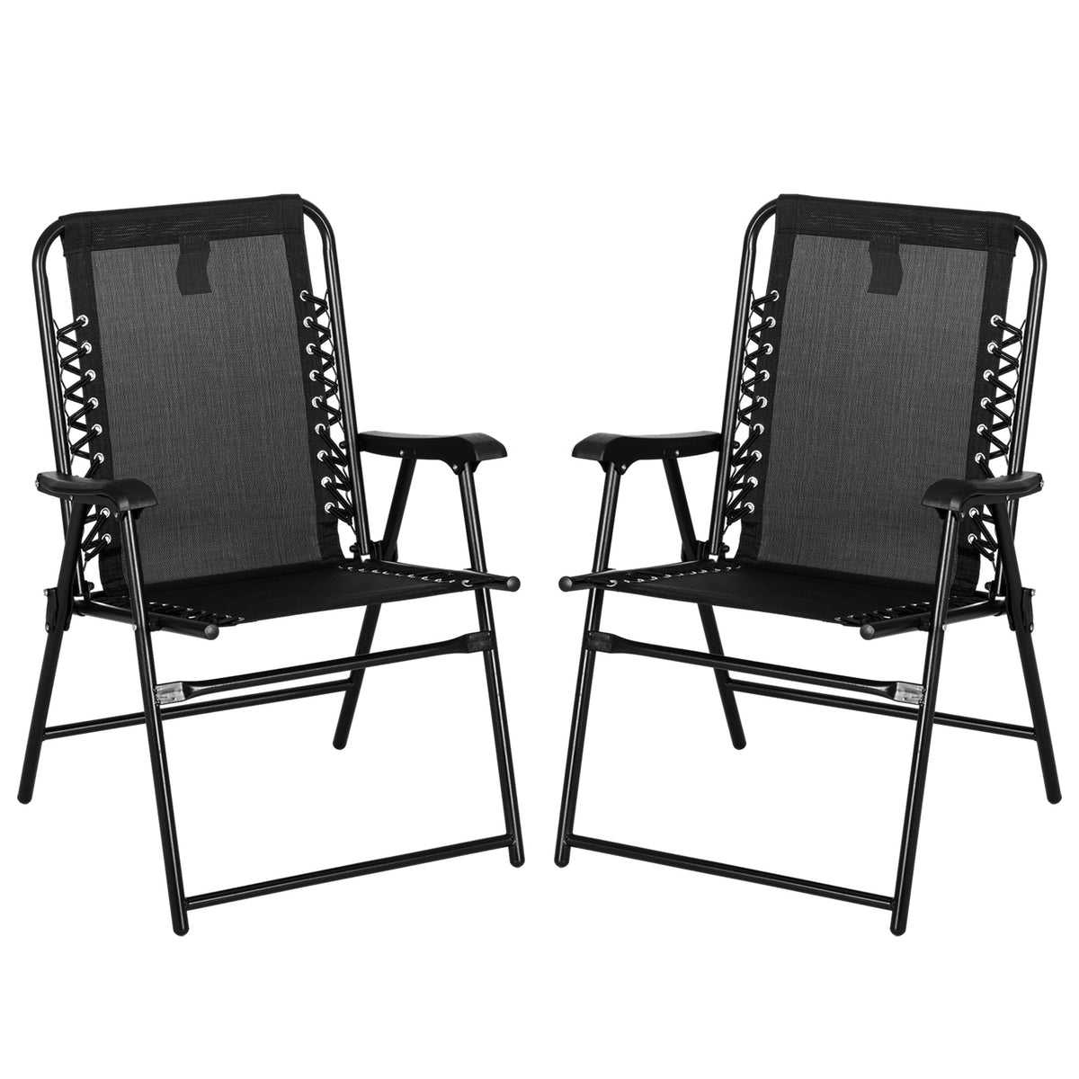 Outsunny Patio Folding Chair Set: 2 Portable Loungers with Armrests, Steel Frame, Camping & Beach Bliss, Black | Aosom UK