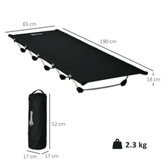 Kozy Lightweight Camping Bed, Aluminium Portable Camp Cot w/ Strong Support 150kg and Carry Bag for Camping, Black