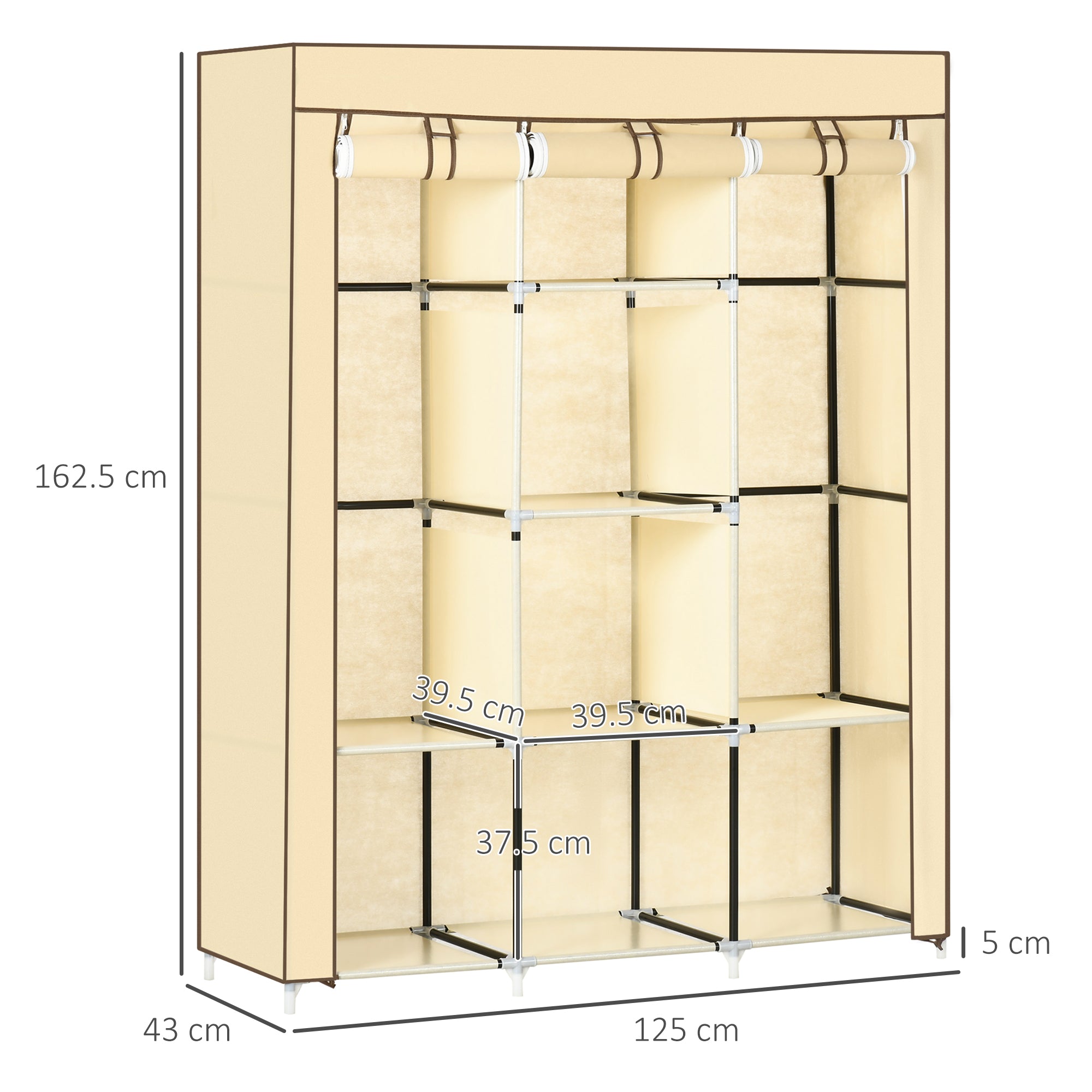 Kozy Fabric Wardrobe, with Rails and Shelves - Cream White