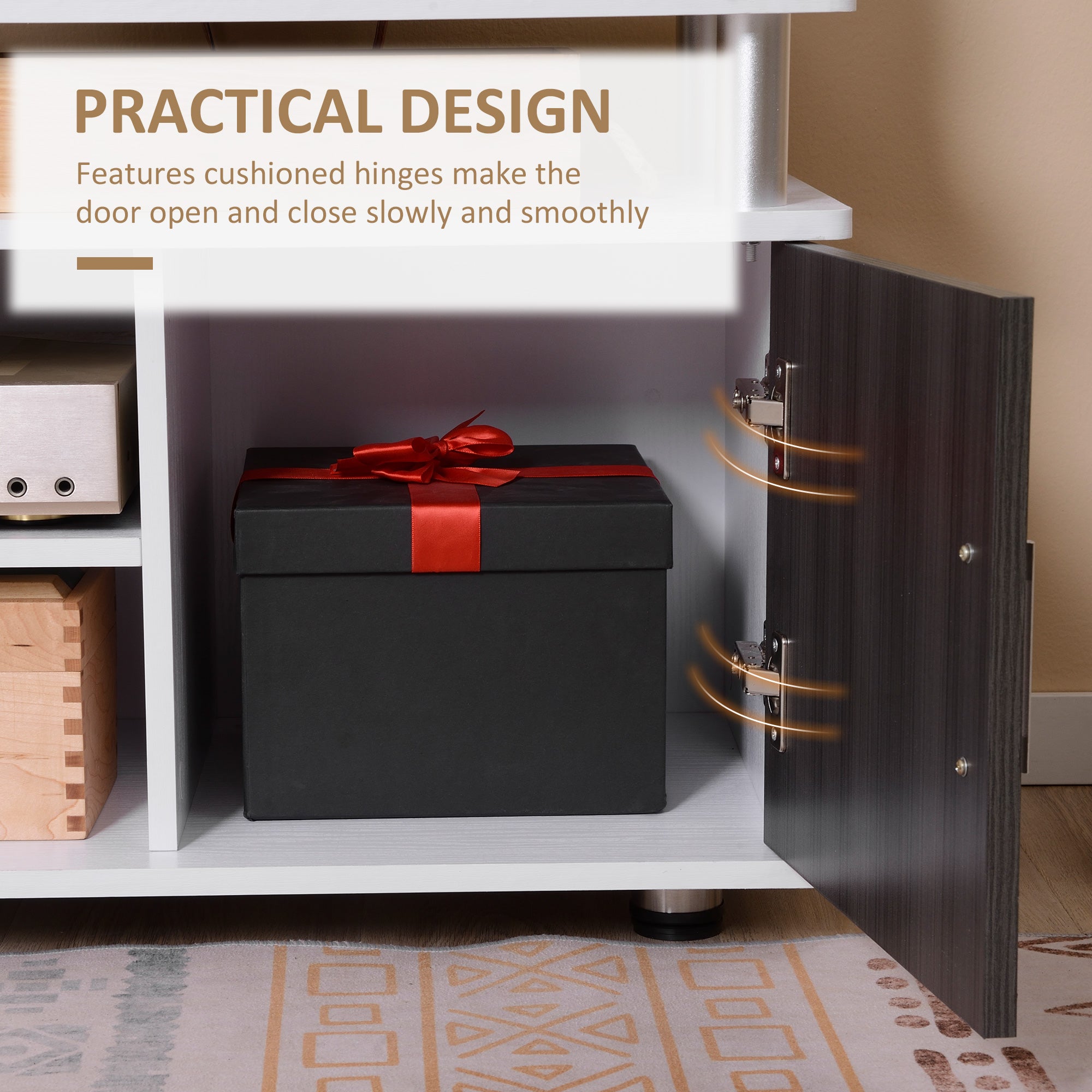 Kozy TV Cabinet Unit for TVs up to 50'' with Storage Shelf and Cupboards, Living Room Entertainment Center Media Console, Grey and White