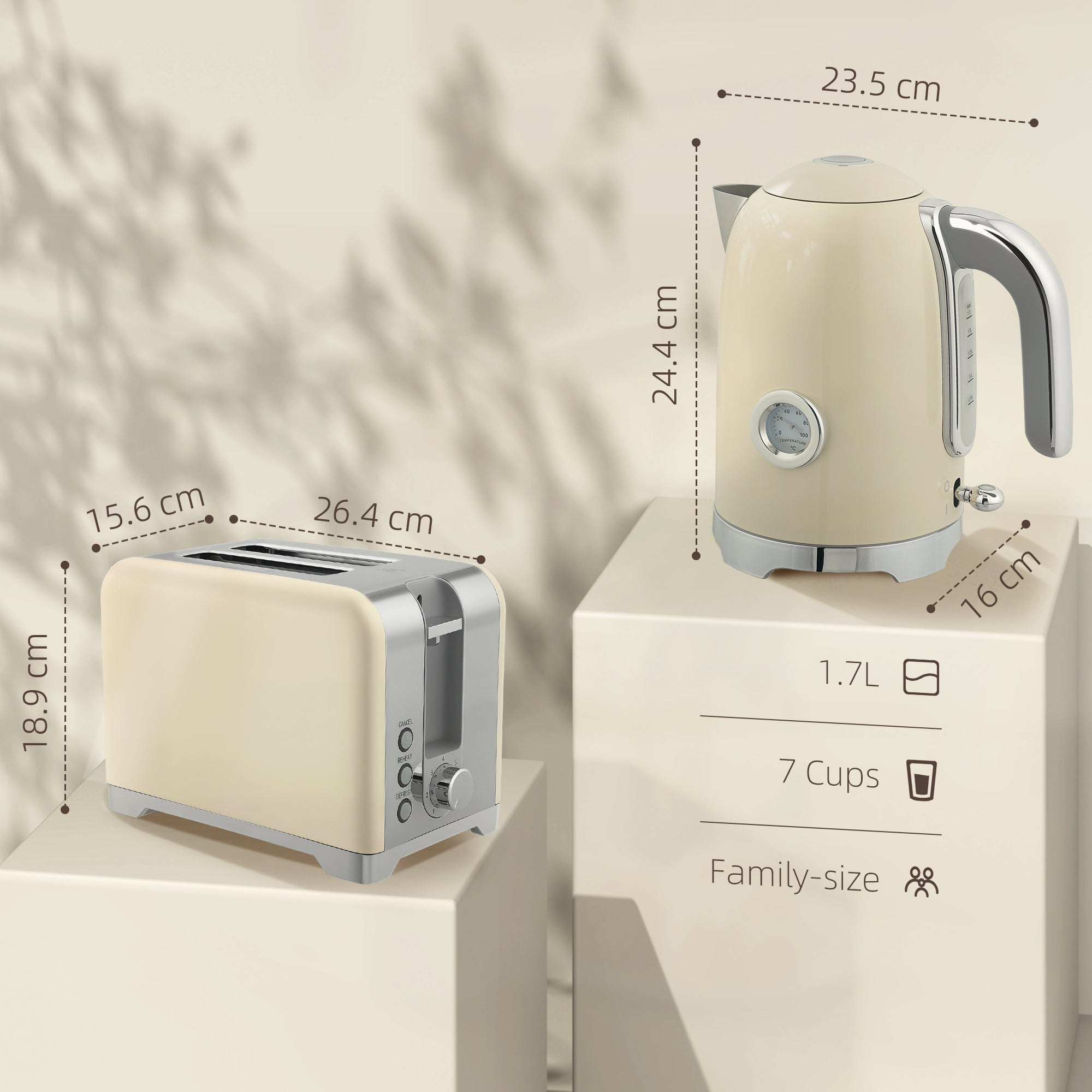 Kozy - Retro Toaster and Kettle Set - Cream