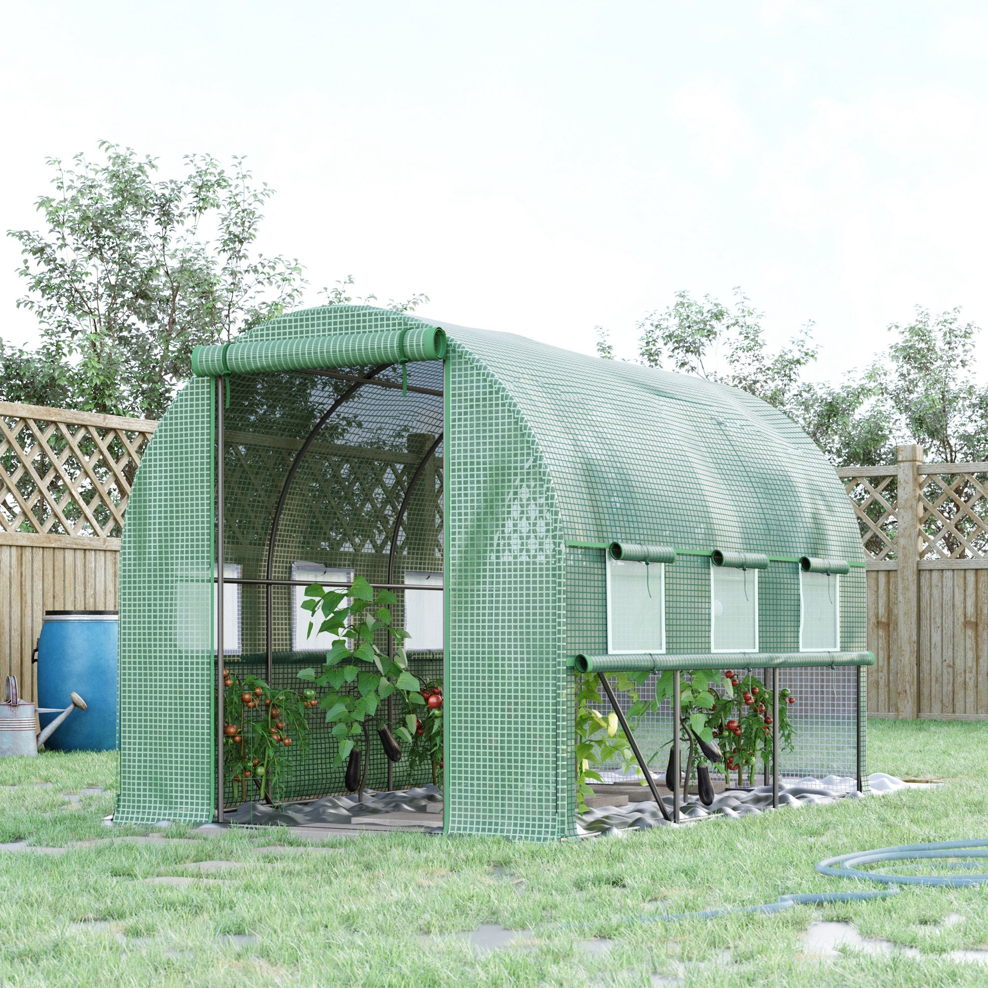 Kozy Walk-in Polytunnel Greenhouse Green House with Roll-up Sidewalls, UV-resistant PE Cover, 3 x 2 x 2m, White