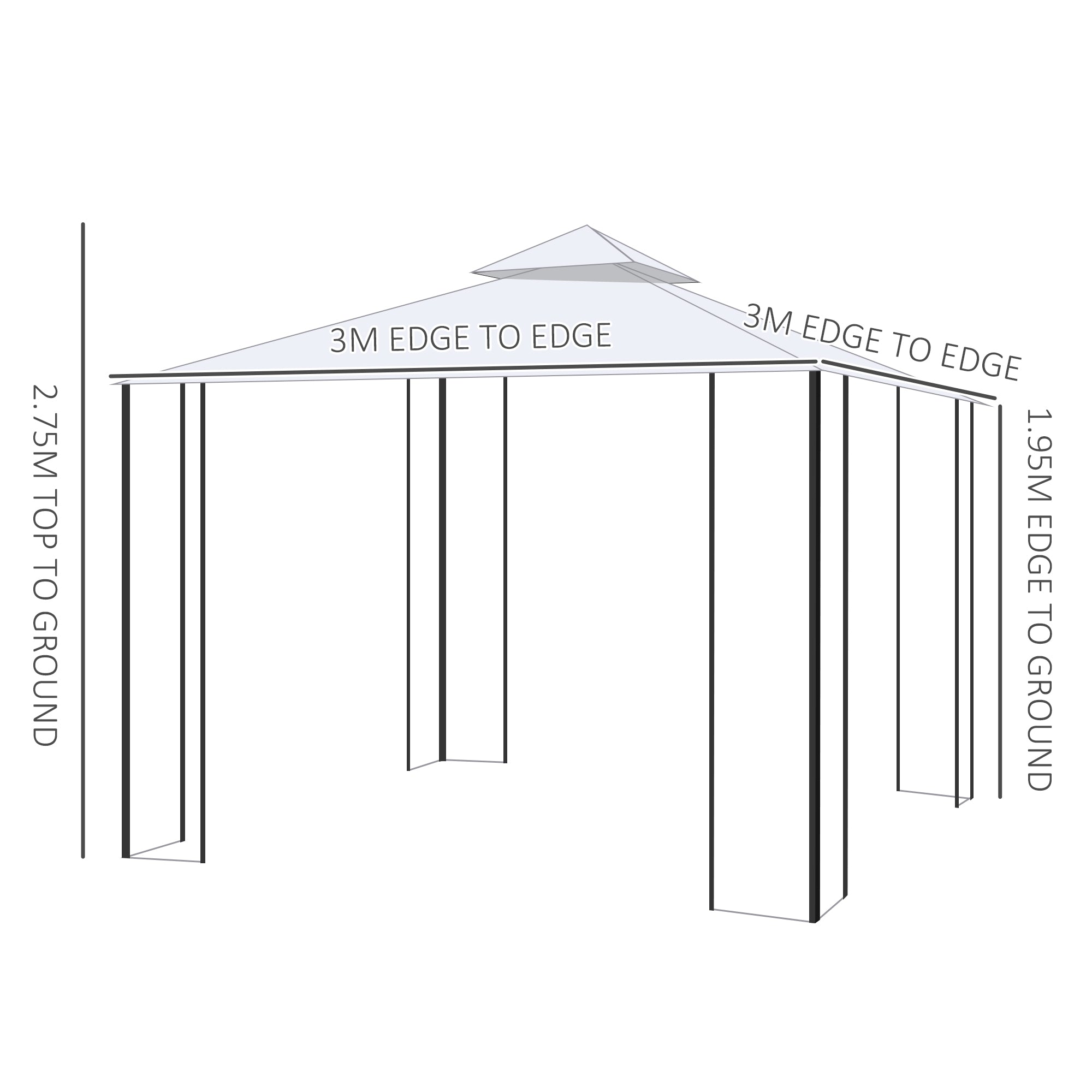 Outsunny Garden Gazebo with Double Top, 300x300cm, Outdoor Canopy Patio Event Party Tent, Backyard Sun Shade, Mesh Curtain, Beige