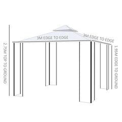 Outsunny Garden Gazebo with Double Top, 300x300cm, Outdoor Canopy Patio Event Party Tent, Backyard Sun Shade, Mesh Curtain, Beige