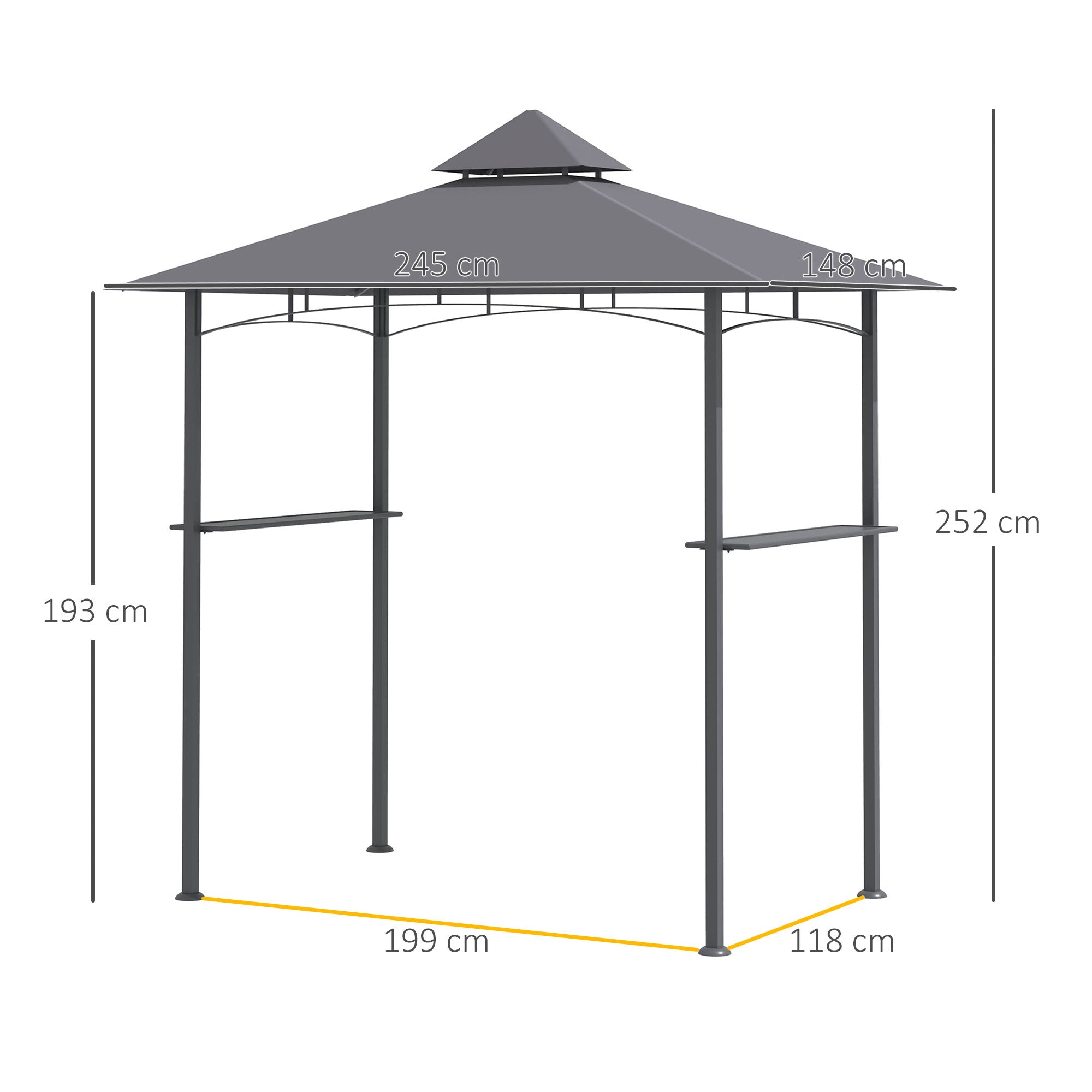 Kozy 2.5M (8ft) New Double-Tier BBQ Gazebo Grill Canopy Barbecue Tent Shelter Patio Deck Cover - Grey