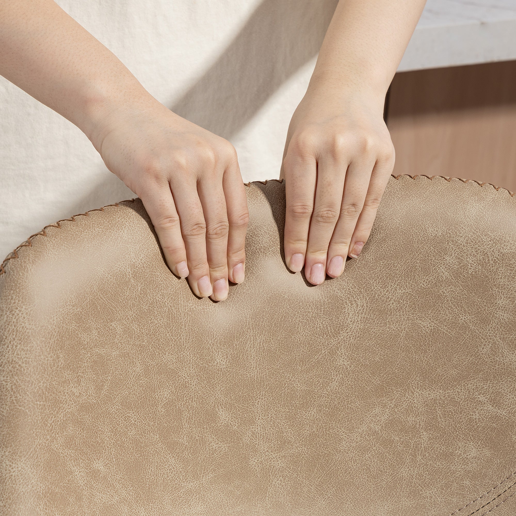 Kozy Bar Stools Set of 2, PU Leather Dining Stools with Backrest, Footrest, for Kitchen, Counter, Breakfast Bar, Light Brown