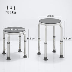 Kozy - 360° Swivel Shower Chair, Height Adjustable Aluminium Shower Stool with Non-Slip Feet for Disabled, Elderly, Grey
