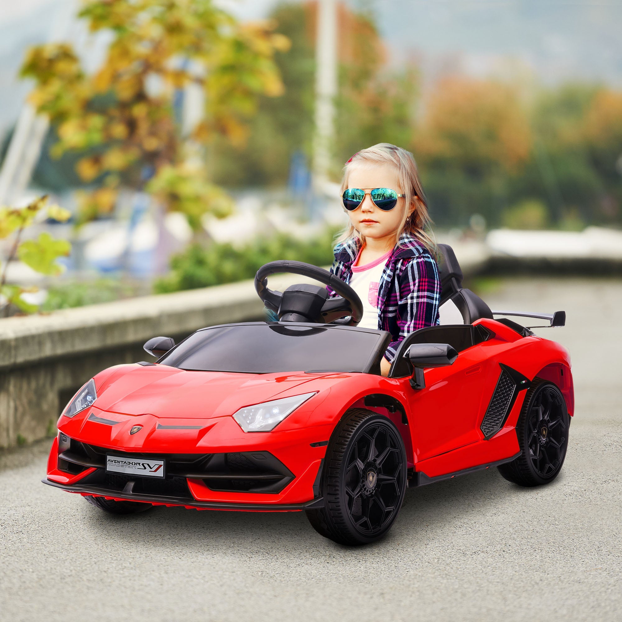HOMCOM Lamborghini Licensed 12V Kids Electric Car w/ Butterfly Doors, Easy Transport Remote, Music, Horn, Suspension - Red | Aosom UK