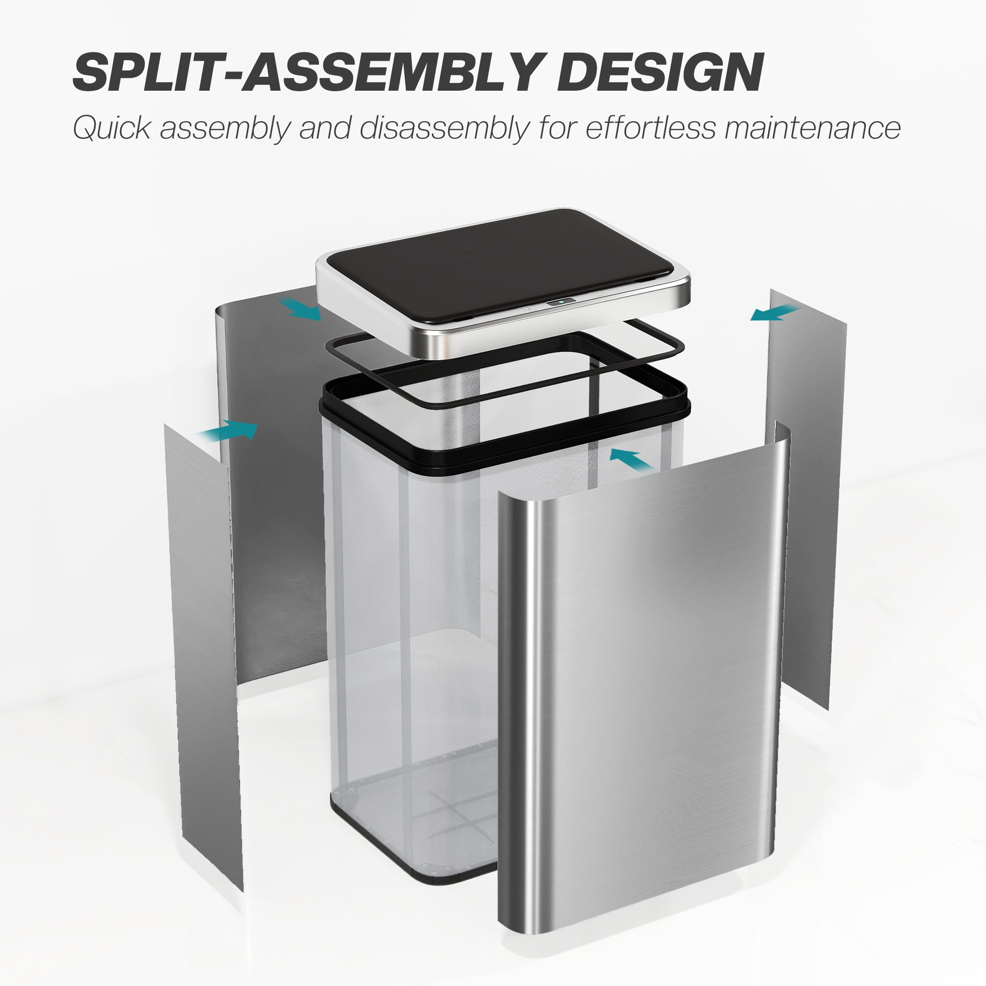 Kozy - 40L Sensor Bin with Quiet Soft-Close Lid, Automatic Touchless Motion Sensor Kitchen Bin with Fingerprint Resistant Stainless Steel for Hygienic Gyms, Home Office Use, Silver Tone