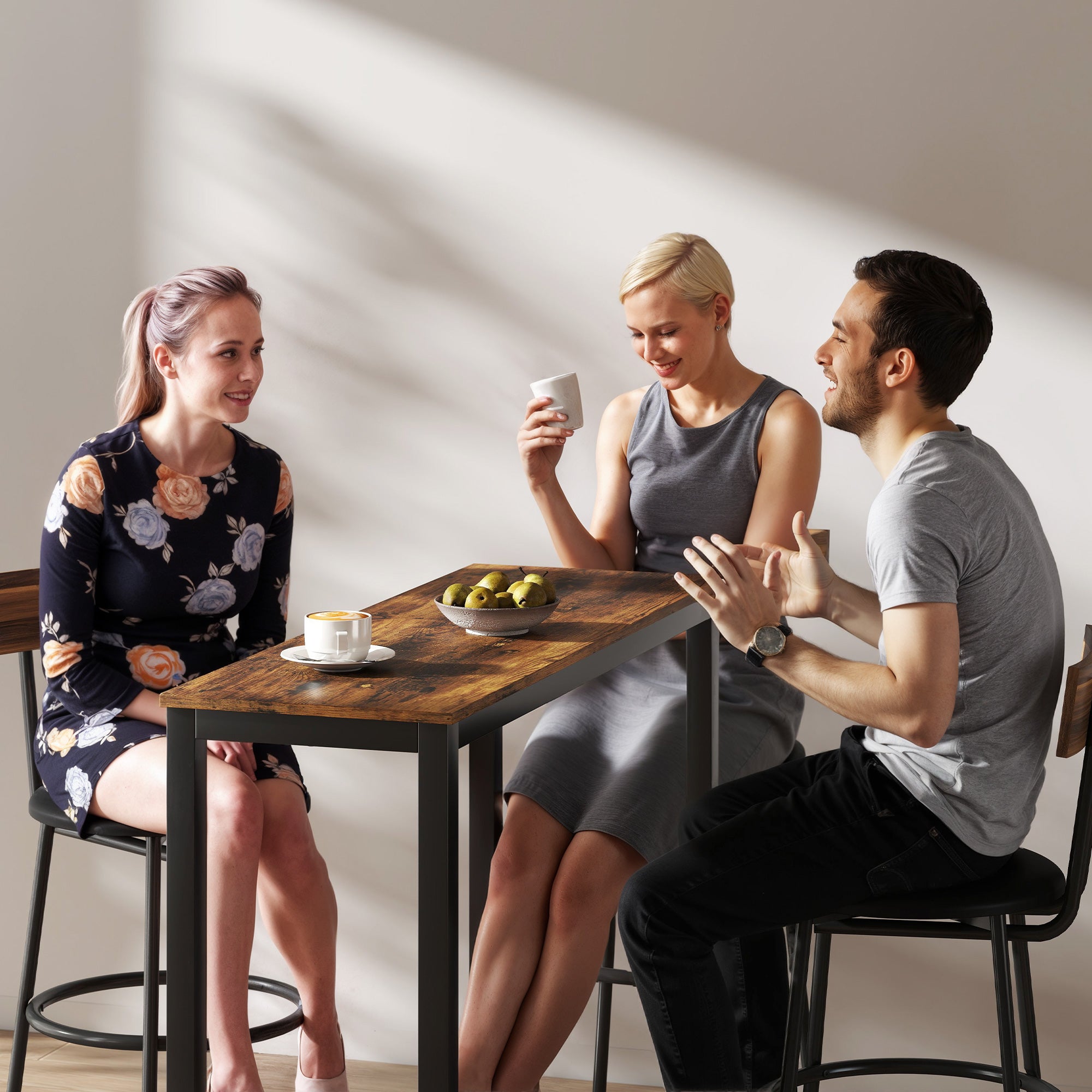 Kozy Rectangular Bar Table, Wood Effect Pub Coffee Table for Small Space, Breakfast Dining, Kitchen, Industrial, Rustic Brown