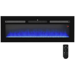 HOMCOM 127cm Electric Fireplace, 2000W Recessed and Wall Mounted Electric Fire with Remote Control, 9 Flame Colour and Crystal, Black