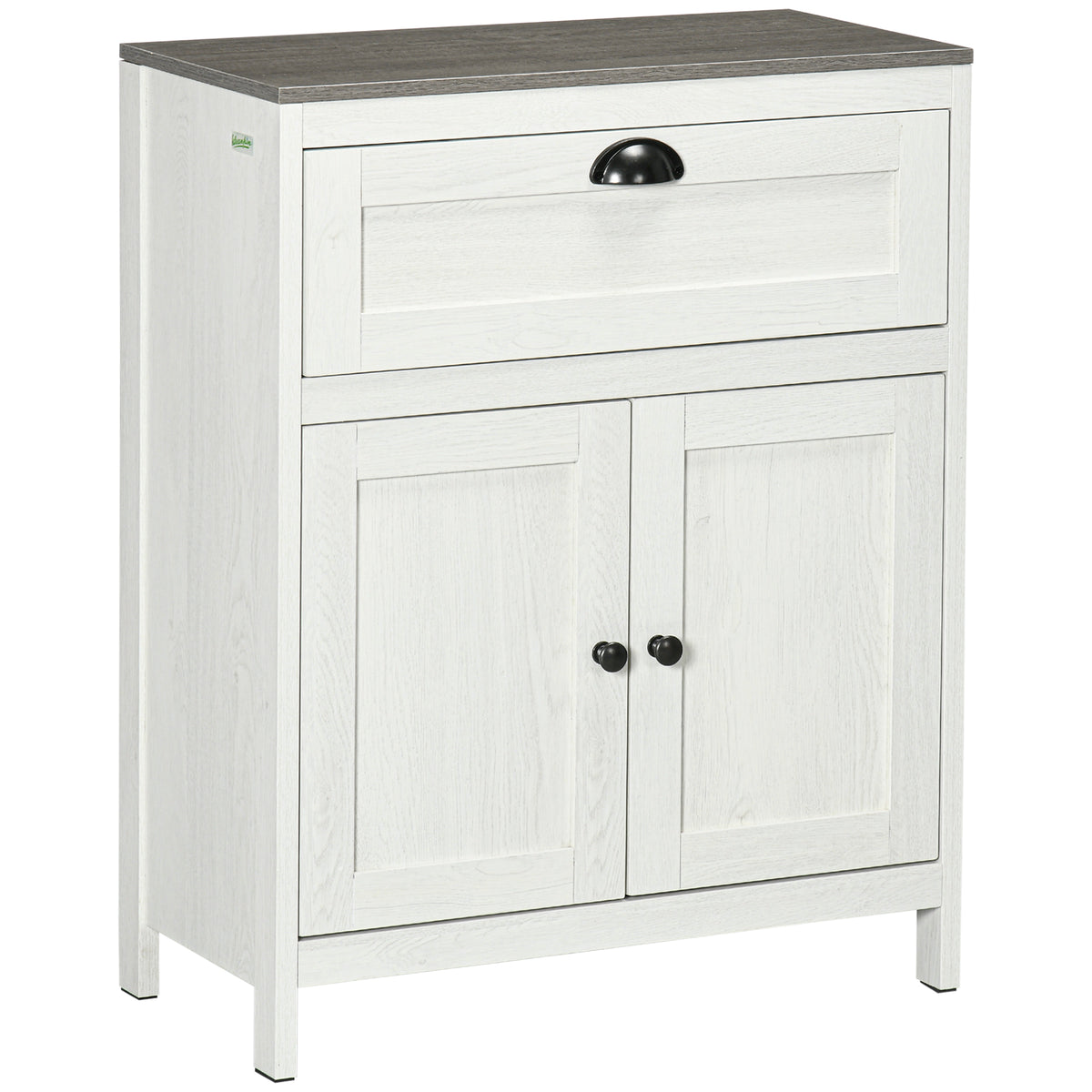 Kozy Bathroom Floor Cabinet, Freestanding Storage Cupboard with Drawer, Double Door Cabinet and Adjustable Shelf, White