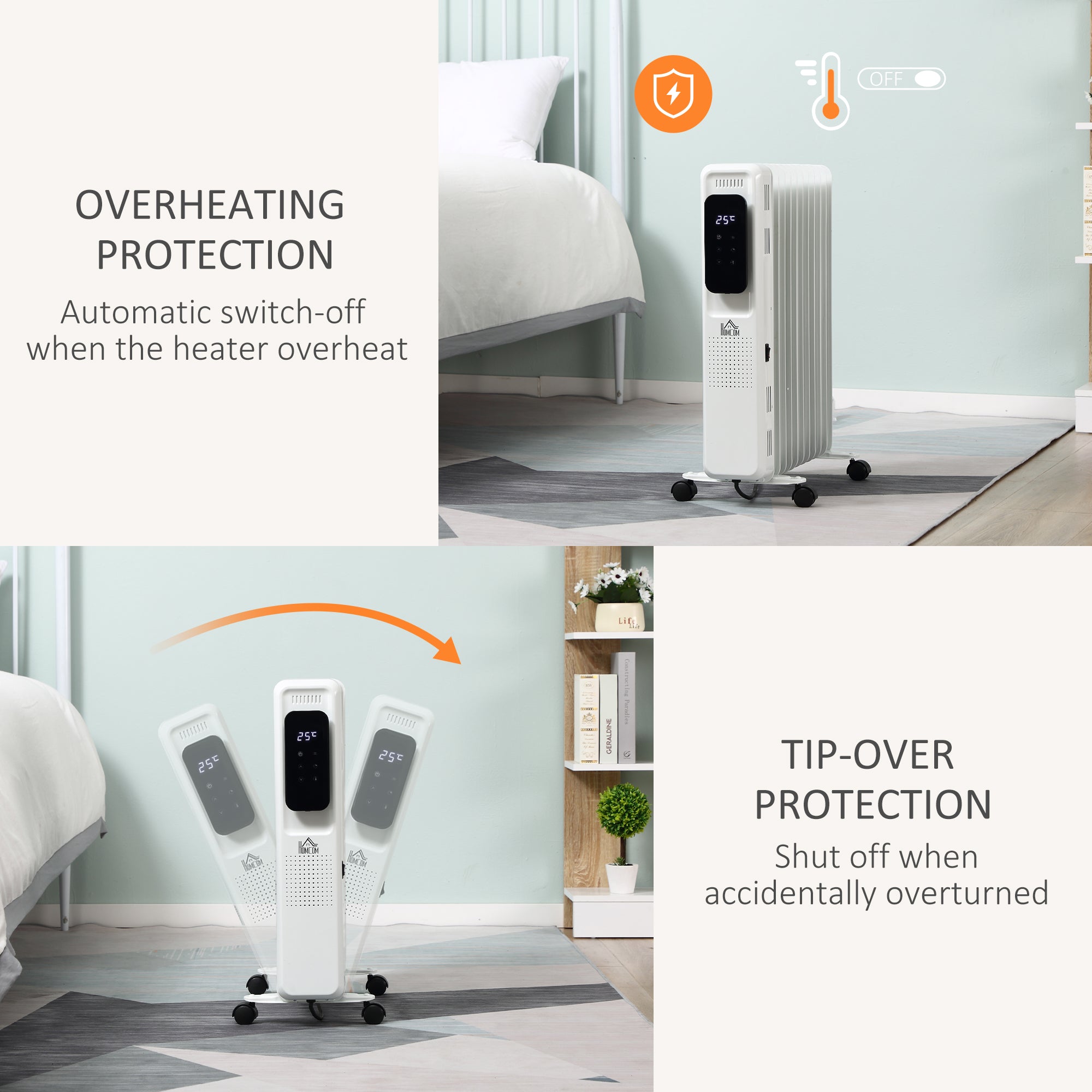 Kozy 2500W Oil Filled Radiator, 11 Fin Portable Electric Heater with LED Display, 24H Timer, 3 Heat Settings, Adjustable Thermostat, Safety Cut off, Remote Control, White