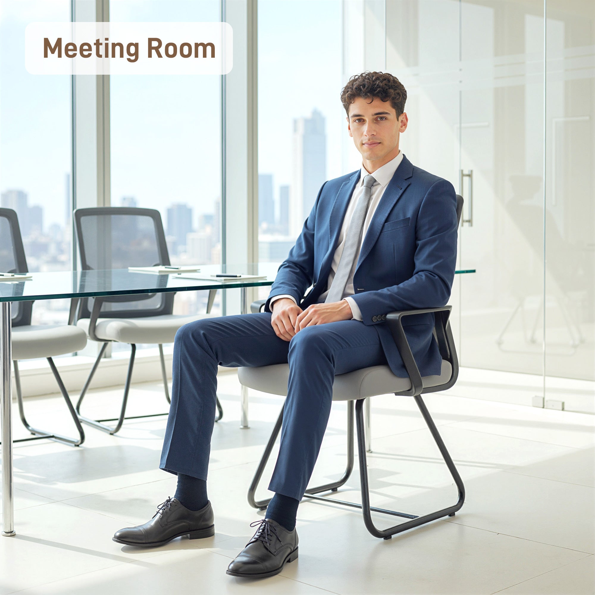 Kozy Desk Chair No Wheels, Office Chair with Mesh Back, Lumbar Support, Metal Base for Waiting Room, Conference Room, Dark Grey