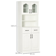 Kozy Kitchen Cupboard, Freestanding Storage Cabinet with 2 Adjustable Shelves, 2 Drawers and Open Counter for Living Room, Dining Room, 168cm, White