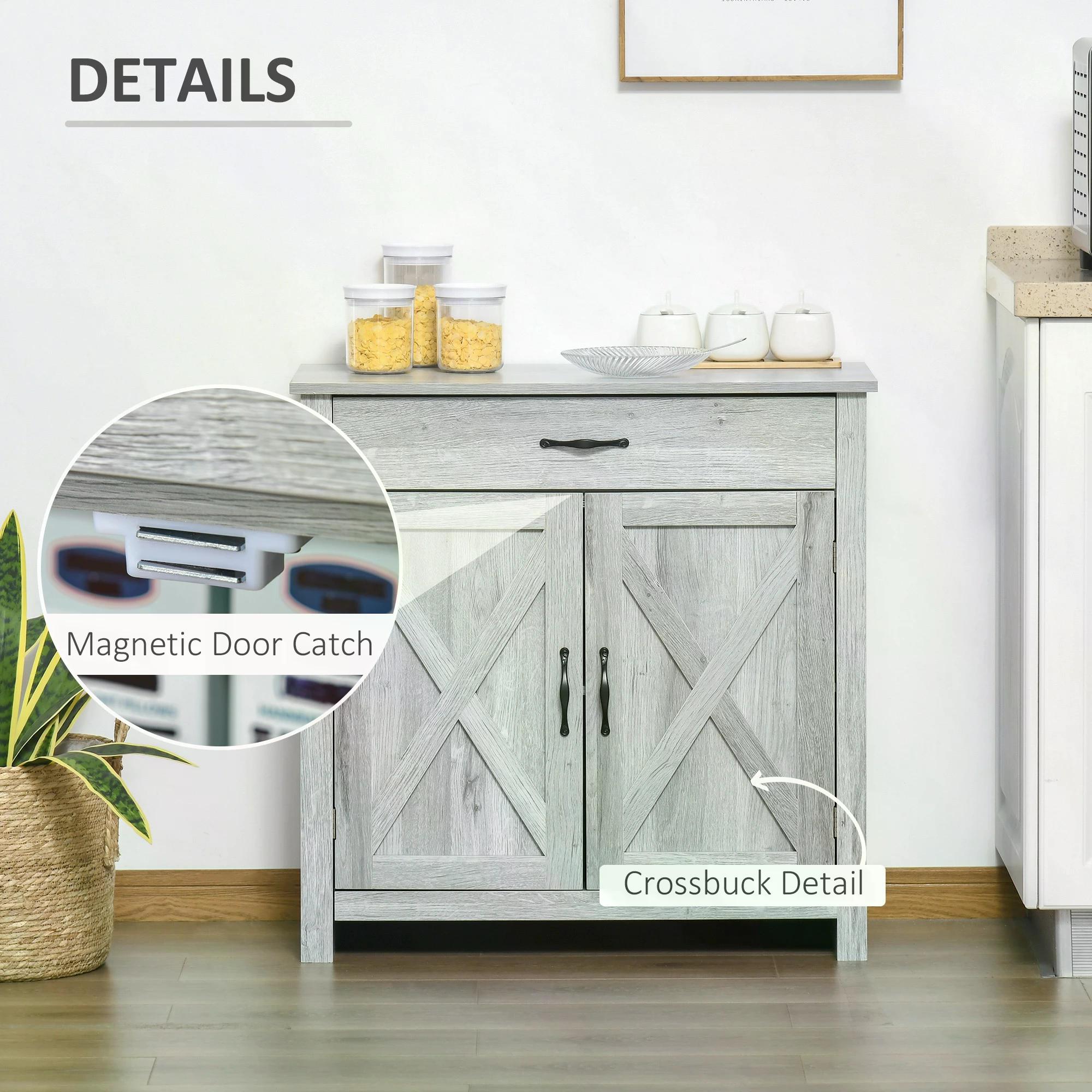 Kozy Farmhouse Barn Door Sideboard Storage Cabinet Coffee Bar for LIVING Room – Grey Grain