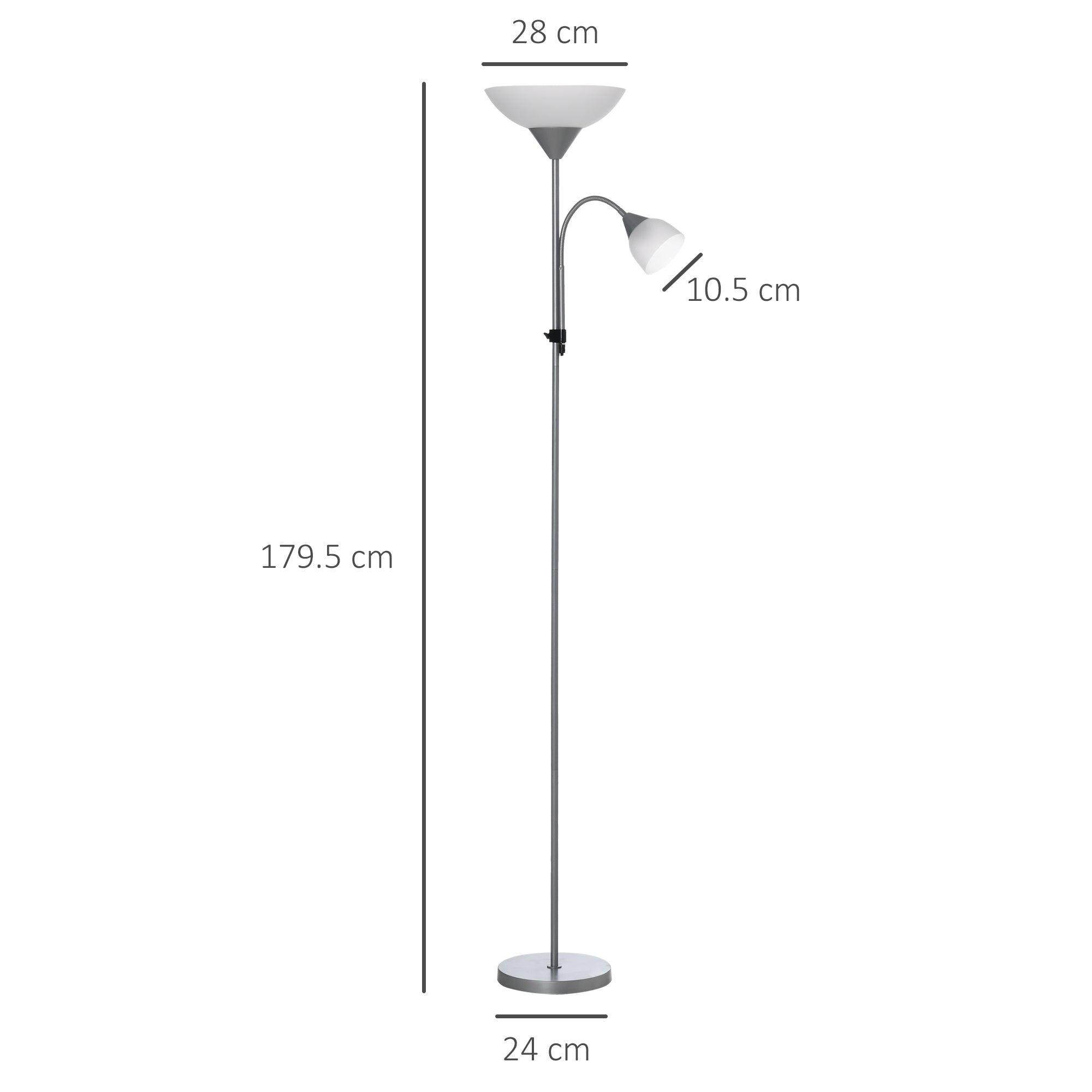 Kozy LED Floor Lamp for Living Room, 180cm Tall Standing Lamp, Mother and Child Uplighter with Adjustable Gooseneck, Silver Tone