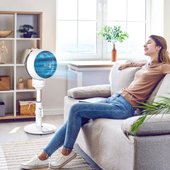 Kozy 9'' Air Circulator Fan 3 Speed 3 Mode, 70° Oscillation 90° Vertical Tilt, Height Adjustable, Remote Controller, for Living Room, Bedroom, Office, Black and White