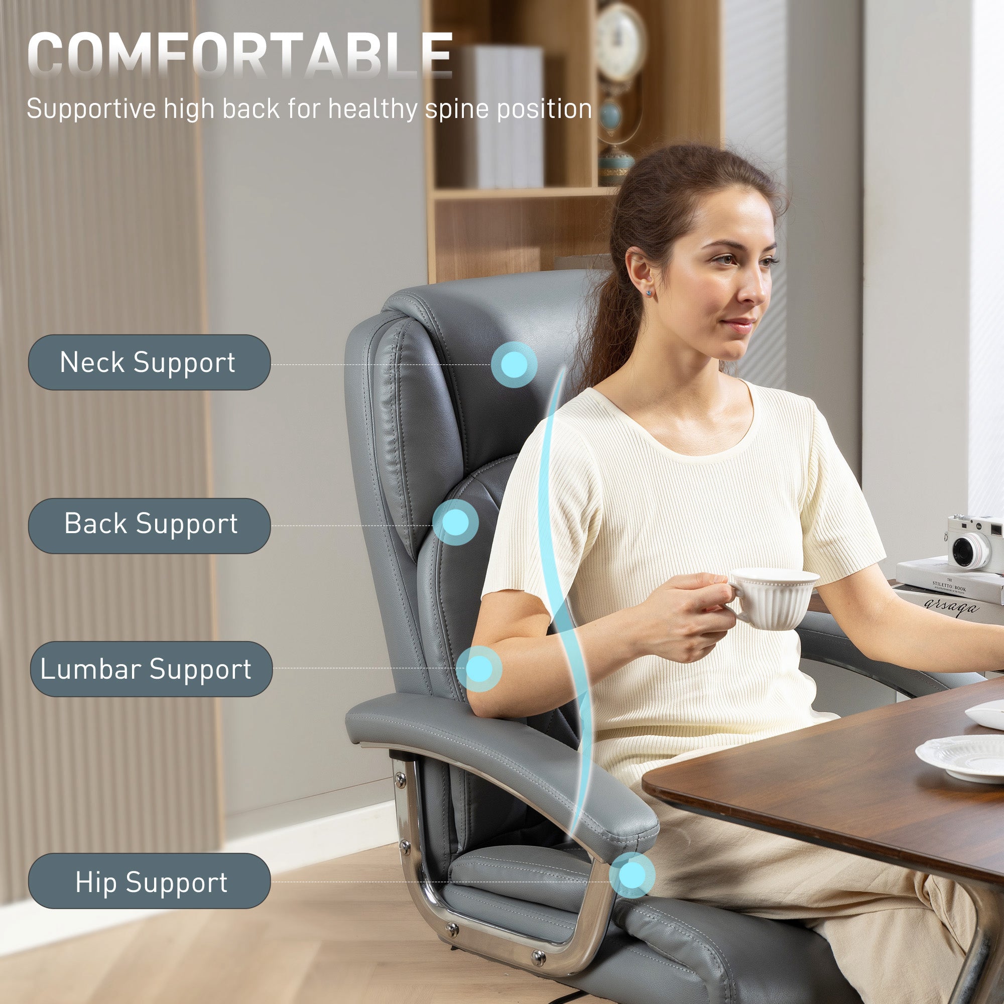 Kozy Big and Tall Office Chair 180kg with Spring Cushion, PU Leather - Grey