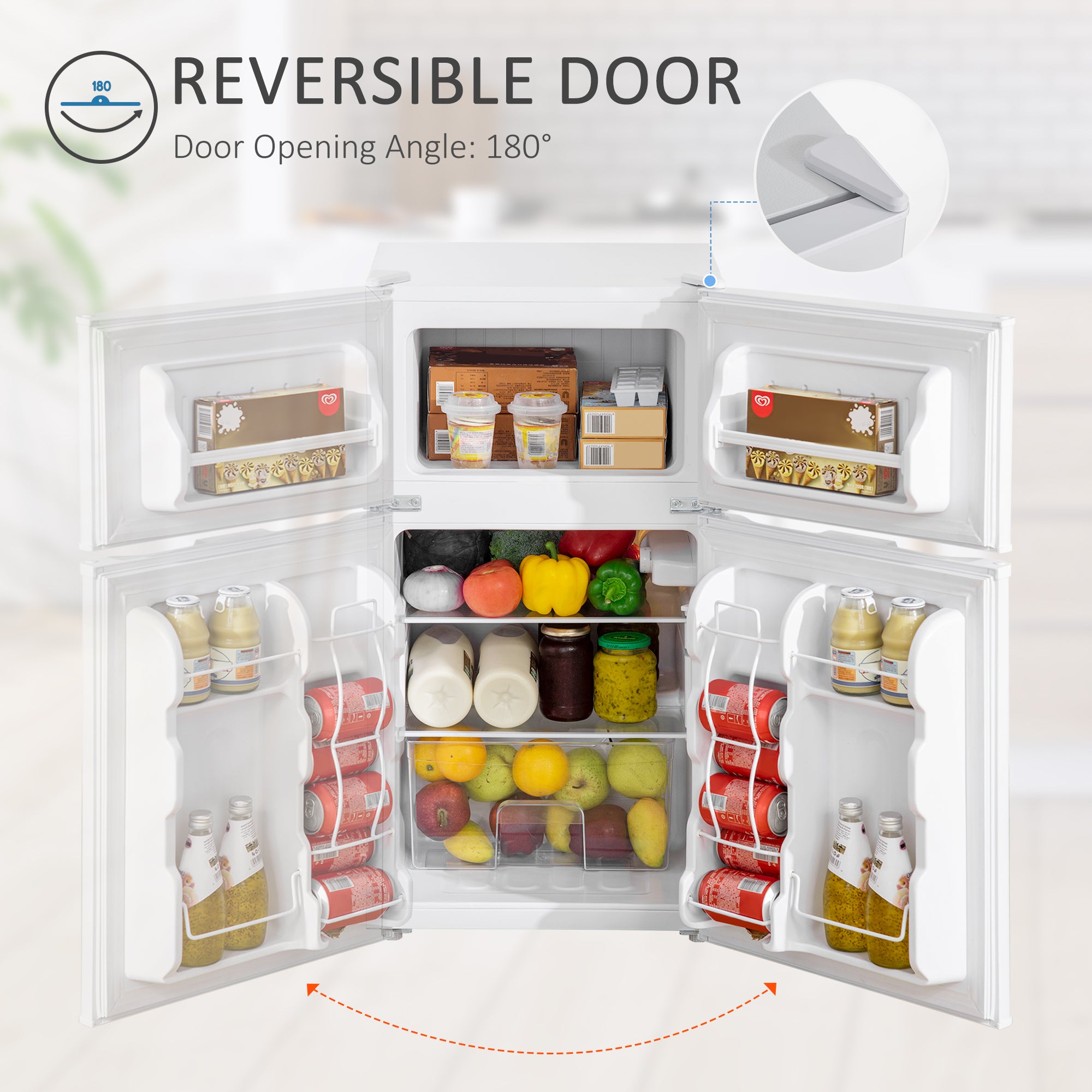 Kozy - 88L Under Counter Fridge Freezer, Small Refrigerator with 5-Setting, 3 Star Freezer Rating, White