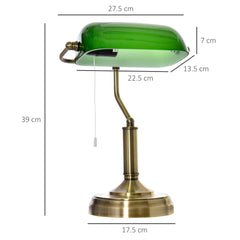 Kozy Banker's Desk Lamp with Antique Bronze Tone Base, Table Lamp with Green Glass Shade for Home Office, Green