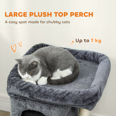 Kozy - 66 cm Small Cat Tree for Large Cats, Cat Tower w/ Large Top Perch, 2 Condos, Sisal Scratching Post, Toy Ball, Dark Grey