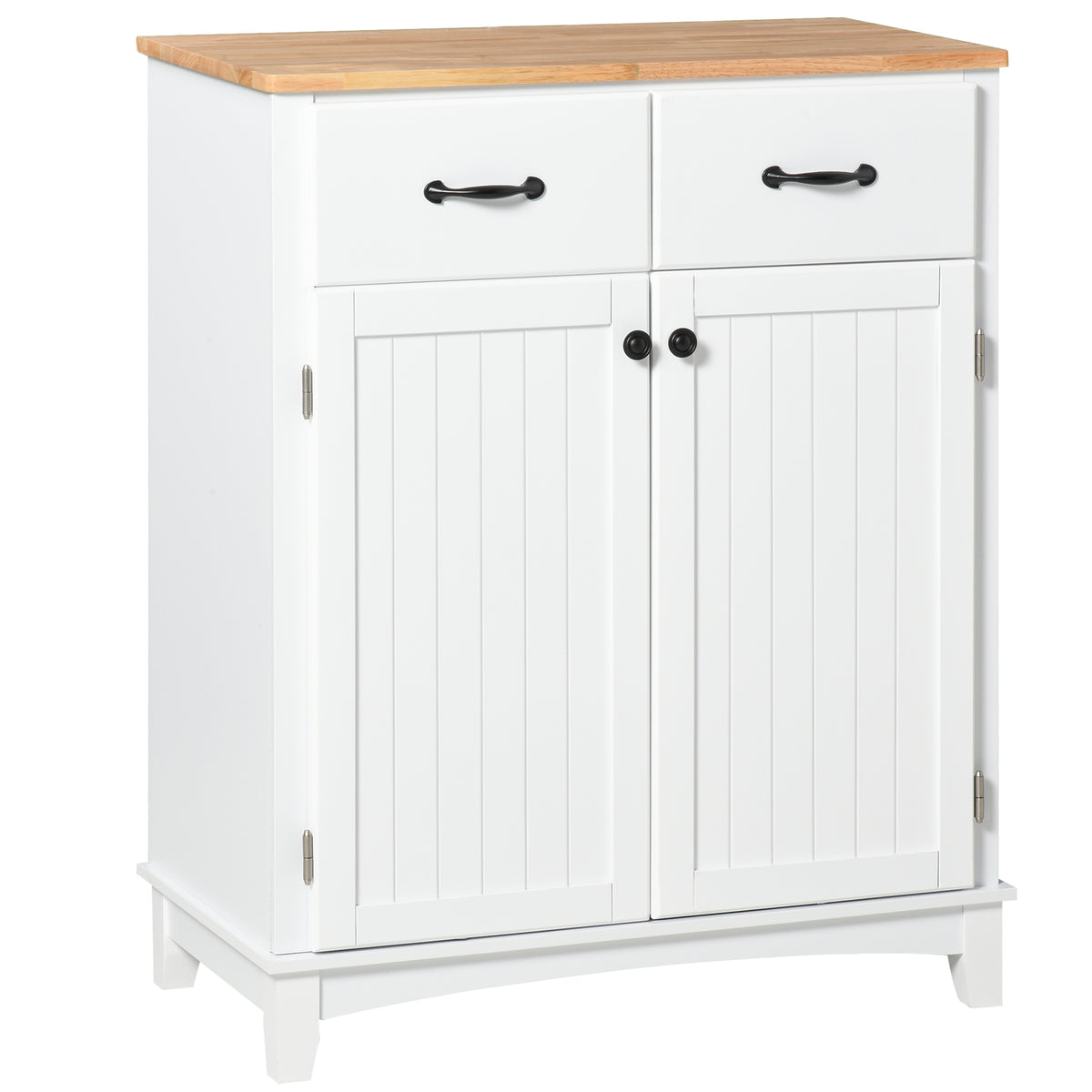 Kozy Modern Kitchen Cupboard, Wooden Storage Cabinet, Tableware Organizer with 2 Drawers for Living & Dining Room, White