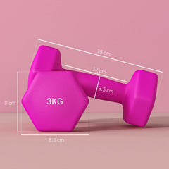 SPORTNOW 2 x 3kg Hexagonal Dumbbells Weights Set with Non-Slip Grip for Home Gym Workout, Pink | Aosom UK