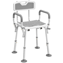 Kozy - EVA Padded Shower Chair for the Elderly and Disabled, Height Adjustable Shower Stool with Back and Arms, 4 Suction Foot Pads, Light Grey