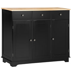 Kozy Sideboard with Rubberwood Top and Adjustable Shelves for Dining Room, Kitchen - Black