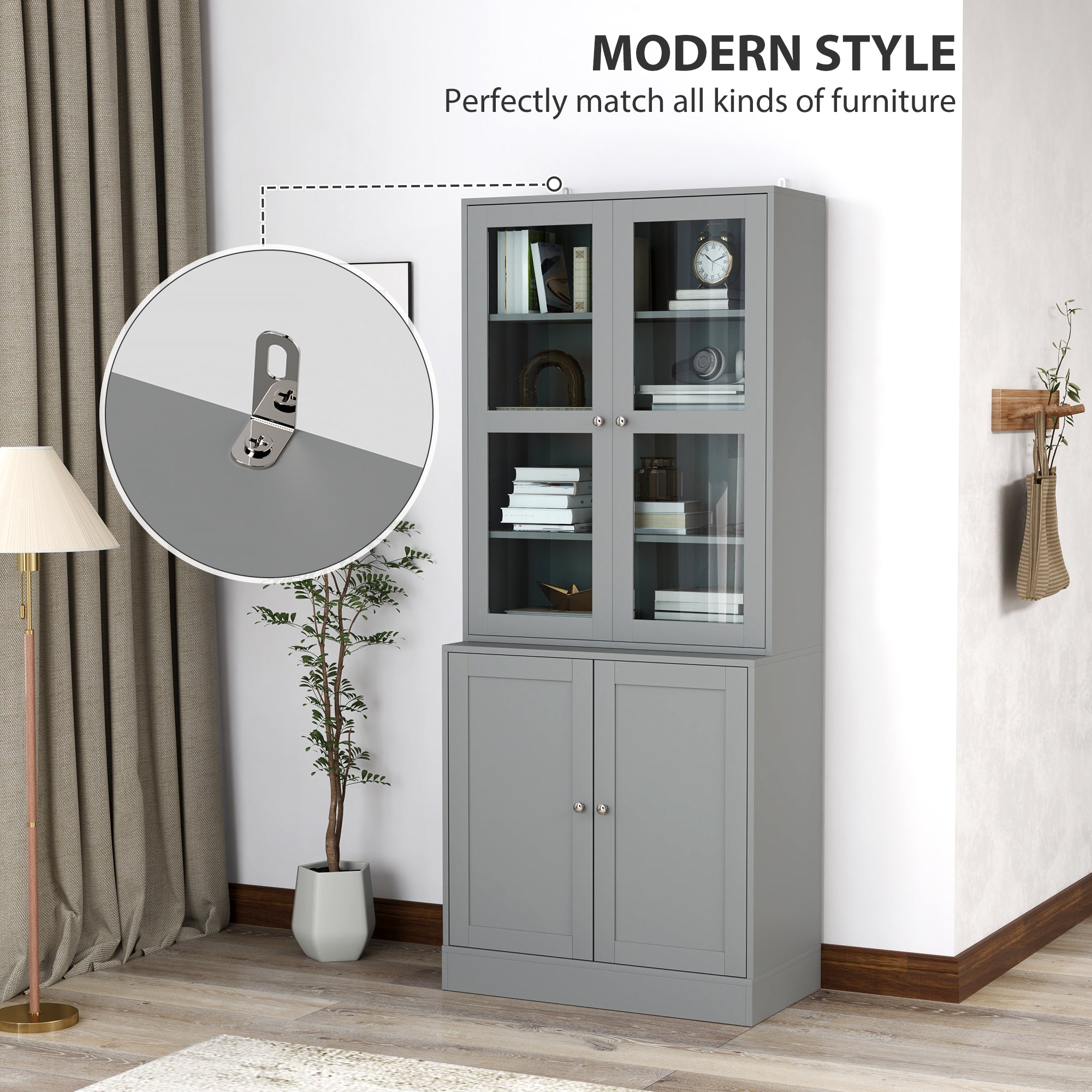 Kozy Double Storage Display Cabinet - Grey