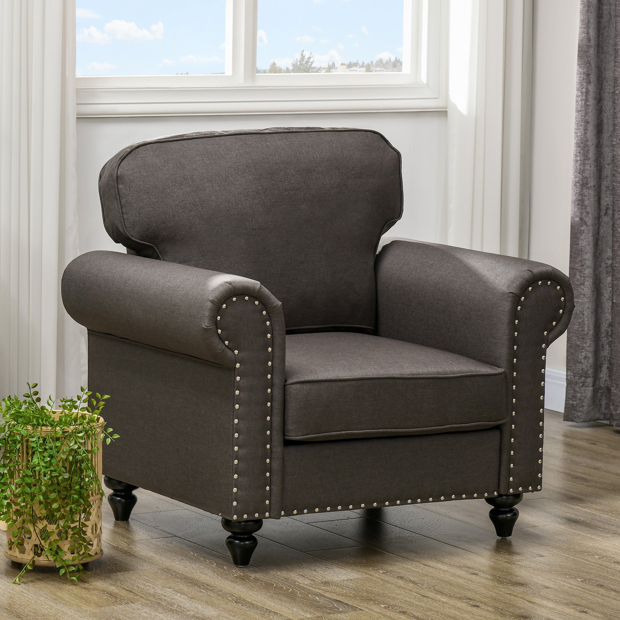 Mid-Century Armchair, HOMCOM Single Sofa with Pocket Springs - Dark Brown | Aosom UK