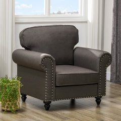 Mid-Century Armchair, HOMCOM Single Sofa with Pocket Springs - Dark Brown | Aosom UK