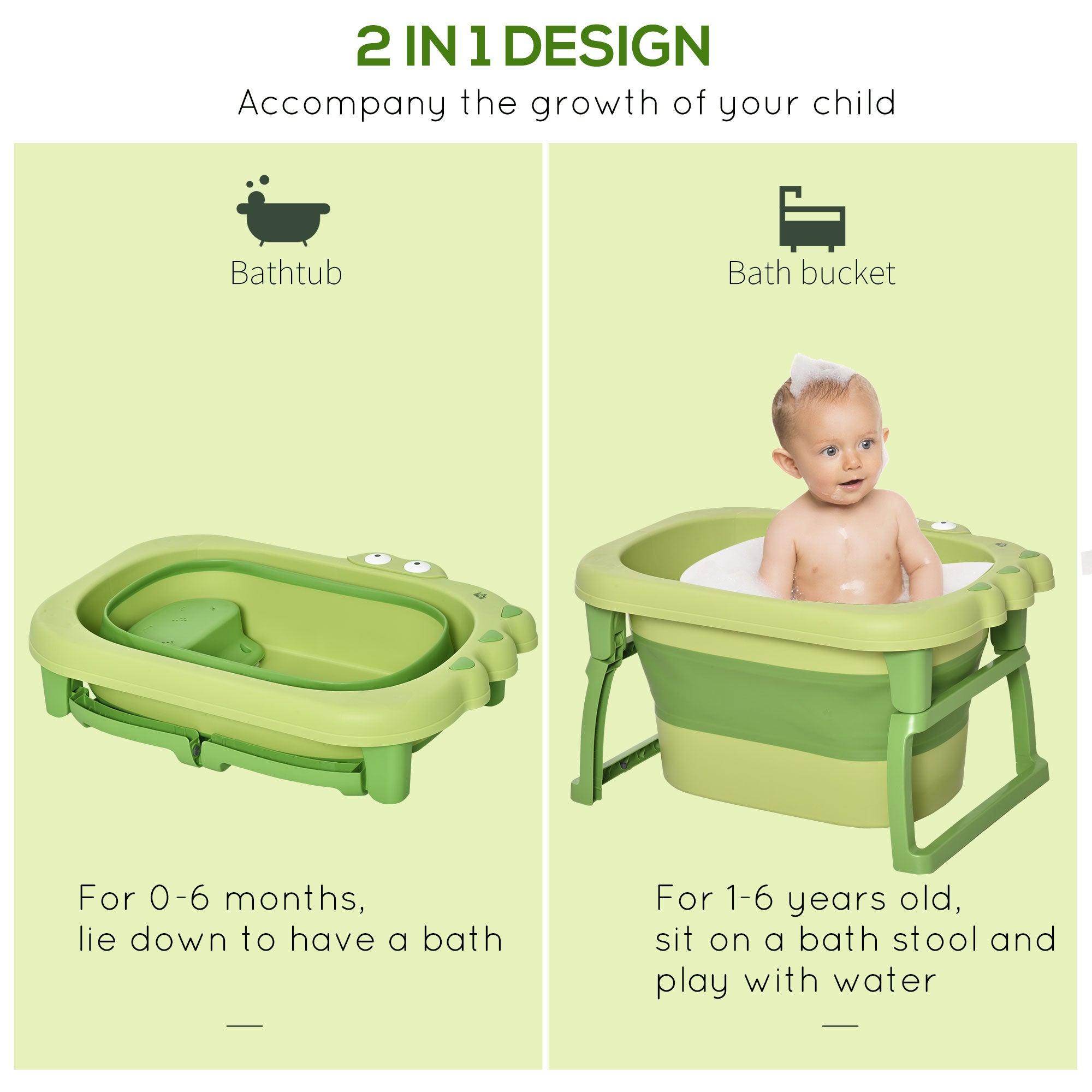 Kozy Baby Bathtub for 0-6 Years Collapsible Non-Slip Portable with Stool Seat for Newborns Infants Toddlers Kids - Yellow