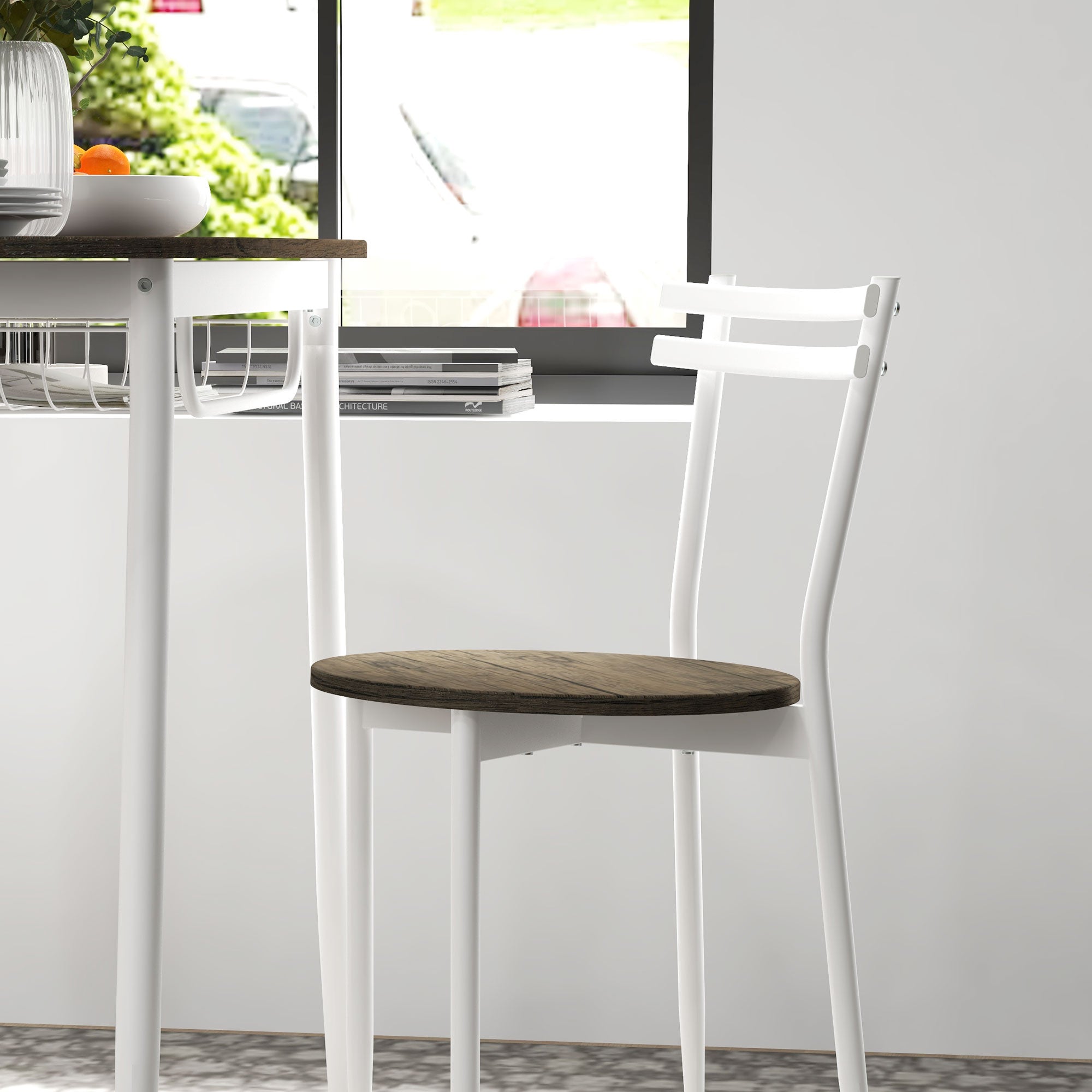 Kozy 3-Piece Dining Table and Chairs Set, Oval Kitchen Table with 2 Chairs, with Wire Storage Shelf and Steel Frame, Natural